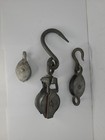 Metal Block   Tackle Pulleys  lot Of 3  Vtg 2 Single 10 5    7 5  1 Double 4 