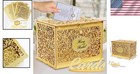 Gold Wedding Card Box Glitter Wooden Lock Gift Money Holder Reception Anniver   