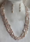 80    Freshwater Coin Pearl Necklace Silvertone Clasp Signed   Bonus Earrings Euc