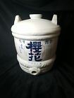 Large Antique Japanese 12  Ceramic Porcelain Sake Barrel Jug 