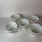 Vintage Pyrex Woodland Coffee Cups Set Of 5 Brown Floral Milk Glass Corning Usa