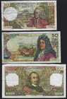 1972-78 France 10 50 100 Francs  145d  148d  149f - Circulated Vf Set Of 3
