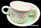 M  Bagwell Baby Dots Childs Bowl   Cup Set Pink   Green Flowers On Cream Ceramic