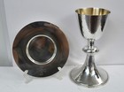 Antique English Sterling Silver Hammered Chalice With Paten  cu315 
