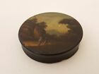 Antique 1870s Fine Papier Mache Snuff Box With Lid Hand Painted Landscape 3 5 