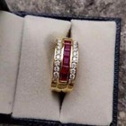 Princess Cut Simulated Ruby Stunning Engagement Band Ring 14k Yellow Gold Plated