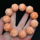Old Chinese Hualiwood Inlay Shell Flower Bird Coral Round Bead Bracelet Box