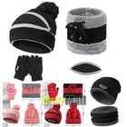 Womens Ladies Thick Knit Hat Scarf Gloves And Mask Set Knitted Winter New Us