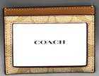 Coach Signature Slim Id Card Case Holder Coated Canvas Leather Khaki  Saddle New