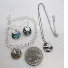 Vintage 925 Sterling Silver Abalone Shell Necklace Bracelet Earrings Set 5 72g