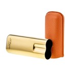 New S t  Dupont Orange Grained Leather   Gold Metal Double Cigar Case 183256