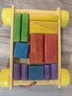 Vintage Playskool Pull Toy Wagon Plastic With Wood Blocks 1970   s