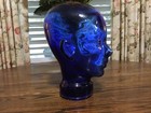 Vintage Glass Mannequin Head Bust Cobalt Blue Wig Hat Store Display