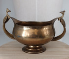 Vintage Solid Brass Peacock Bird Double Handle Bowl Home Table Decor Patina