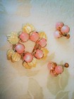 Vintage Flower Brooch And Sb Earrings With Pink Moonglow Plastic Beads As Found