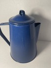 Vintage Enamelware Coffee Pot Blue White Speckled Graniteware Camping Cowboy 8 