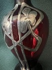 Fabulous Miniature 4    Ruby Red Glass Sterling Silver Overlay Vtg Nouveau Vase