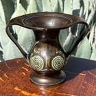 Japanese Enameled Bronze Two Handled Vase Spiral Motif Antique Art Metal Japan