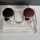 Antique Pressed Glass Double Ink Well Pen Rest Desk Bakelite Lids Art Deco
