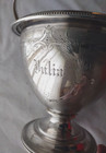 Wood   Hughes Engine Turned C  1860 Large Coin Silver Swing Handle Basket