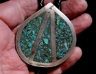 Big Old Southwestern Handmade Sterling Silver Ingot   Turquoise Stone Bolo Tie