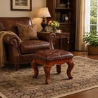 Brown Leather Foot Stool Ottoman With Solid Wood Legs For Living Room Or Bedroom