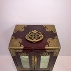 Vintage Rosewood Chinese Jewelry Box With Brass And Jade Inlay 5 Drawer 12x8x6   