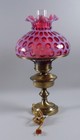 20  Fenton Cranberry Coin Dot Opalescent Hurricane Oil Lamp Electric
