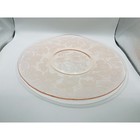 Vintage Frosted Floral Glass Serving Plate Pink Peach Trim Etched Flower Platter