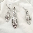 Teal Crystal Marquise Jewelry Set Pendant   Drop Earrings Silver Tone Rhinestone