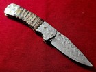 Custom Folding Knife Stainless Damascus Steel Fossil Titanium Craft Arts Rare  9