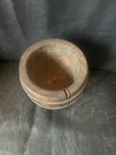Antique Wooden Mortar W  Metal Liner   Brass Bands   19th Century Apothecary