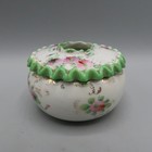 Nippon Hair Receiver Floral White Hand Painted Porcelain Green Trim Granny Core