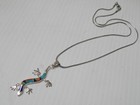 Vintage Pawn Zuni Indian Turquoise Inlay Lizard Necklace Mint Free Chain