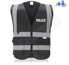 Police Black Safety Vest Hi-visibility White Design 2 strips Reflect W pockets
