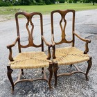 Vintage French Country Style Walnut Armchairs With Rush Seats Set Of 2 