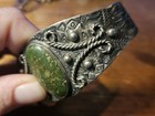 Vintage Green Turquoise Silver Tone Cuff Bracelet  
