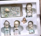 Vintage Precious Moments Miniature Pewter Figurine Set Thanks Giving Dinner Time