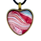 Pendant Necklace Earring Set Heart Handmade  peppermint Love  Bronze Bezel Cord