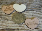 100 Qty 1  Just Married Wood Hearts Table Confetti Wooden Wedding Decor  