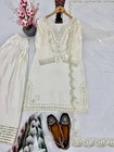 Indian Designer White Natural Silk Salwar Kameez With Net Dupatta For Women