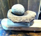Neolithic Stone Mortar And Pestle Artifact With Wood Stand 