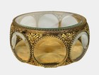 Large Antique Gold Metal Beveled Glass Jewelry Trinket Casket Box