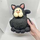 Vtg Rare Large Sitting Cat Figurine Blossom Bucket Style Stucco Black Tuxedo