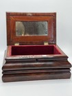 Antique Wooden Biedermeier Style Trinket Casket Jewelry Case Mirror Red Velvet