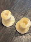 Vintage Set Alabaster Candle Holders Pair Honey Onyx Marble Stone Made In Egypt