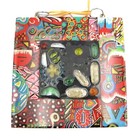 Hand Crafted   Painted Lacquered Wooden  tile  W  Art Glass Insert Folk Art D1