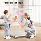 4-tier Large Folding Cat Cage Crate Playpen W climbing Ladders platforms wheels