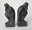 Vintage  the Thinker  Brass bronze Bookends 6  Tall Art Deco Mcm Collectibles 