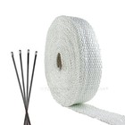 Whie Fiberglass Exhaust Pipe Wrap  Header  1 Inch Wide X 25 Feet W  4 Ties